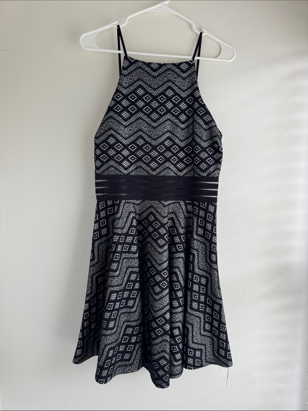 City Studio Black & White Geometric Halter Mini Dress
